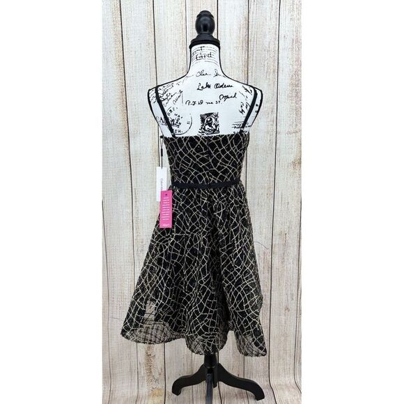 CALVIN KLEIN Sequin Mesh A-Line Party Dress Size‎ 2 Black Sleeveless V-Neck NWT - Picture 4 of 11